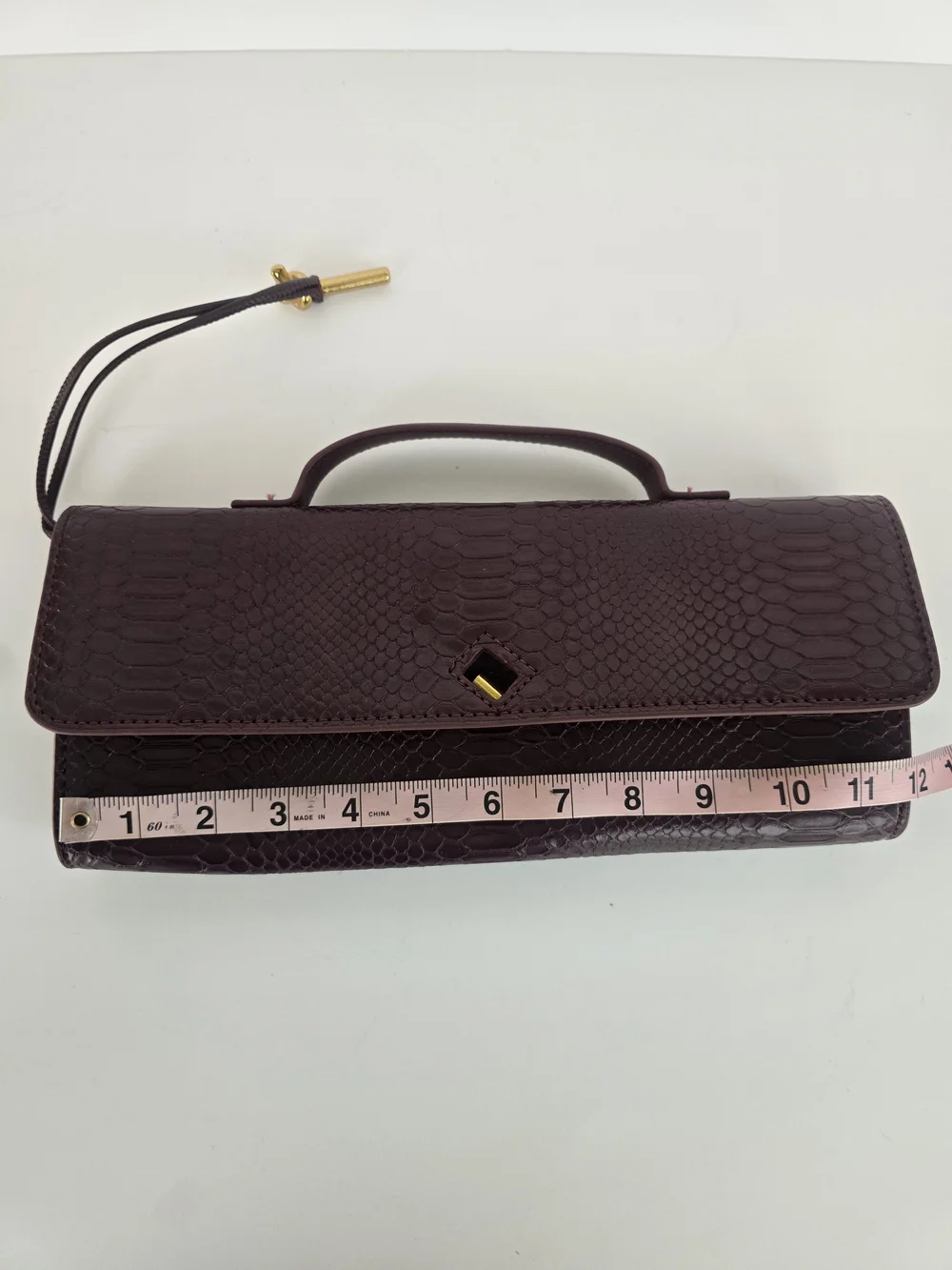 Elegant Burgundy Python-Embossed Top-Handle Bag